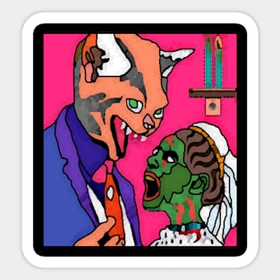 cat married zombie wife Sticker